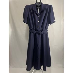 Vintage California Looks navy blue button up secretary belted shirtwaist dress